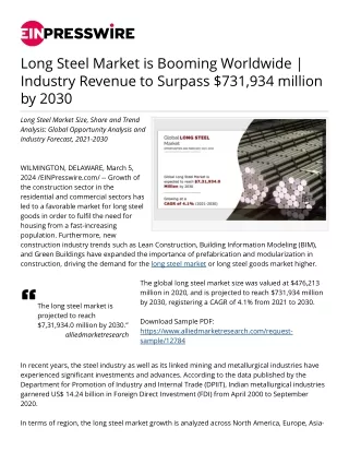 Long Steel - Recent Trends and Outlook By 2030