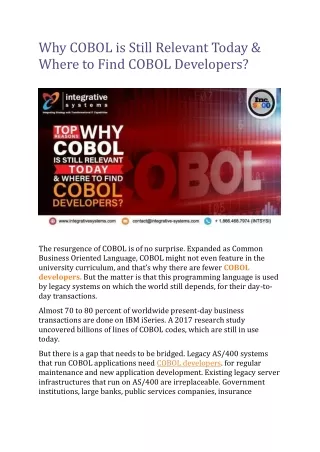 why cobol is still relevant today where to find