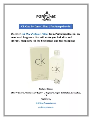 Ck One Perfume 100ml  Perfumepalace.in