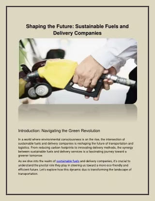 Shaping the Future: Sustainable Fuels and Delivery Companies