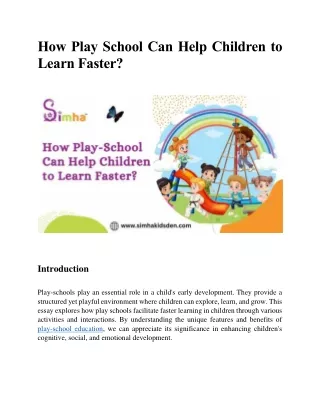 How Play School Can Help Children to Learn Faster