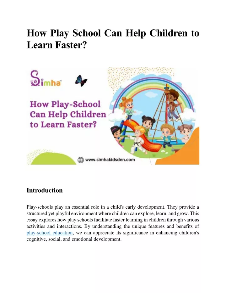 how play school can help children to learn faster