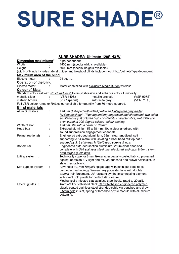 sure shade ultimate 120s h3 w kpa dependent 4800