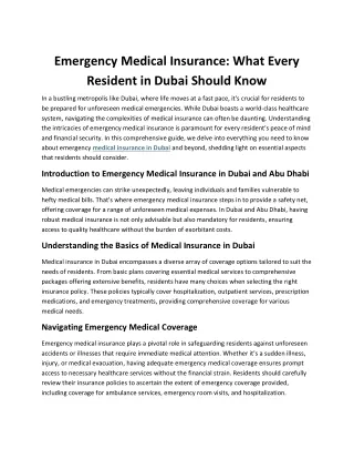 Emergency Medical Insurance-What Every Resident in Dubai Should Know