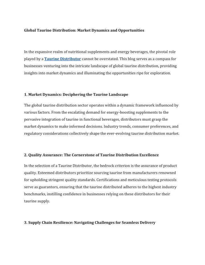 global taurine distribution market dynamics