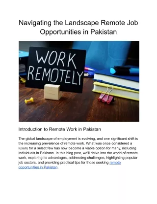 Navigating the Landscape Remote Job Opportunities in Pakistan