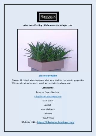 Aloe Vera Vitality | Lb.botanica-boutique.com