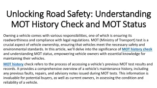 Unlocking Road Safety Understanding MOT History Check and MOT Status