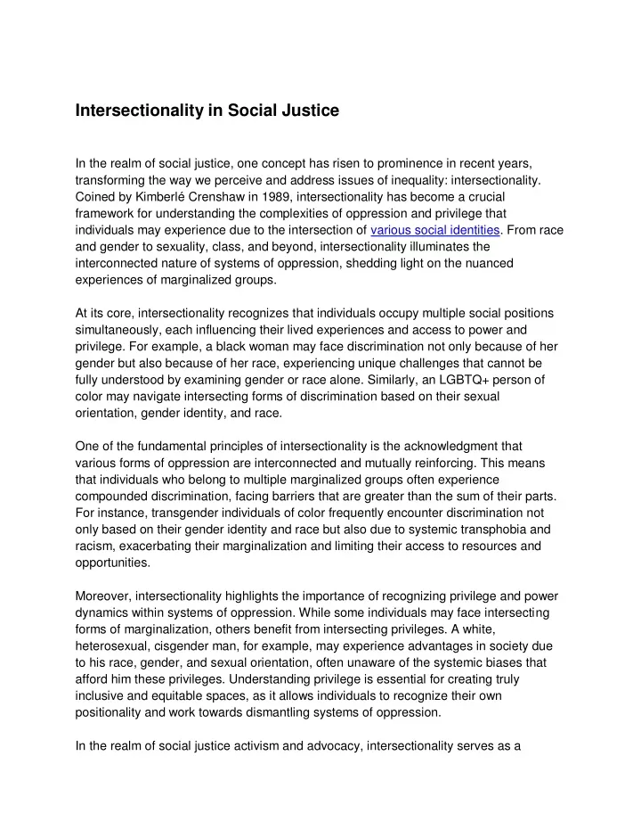 intersectionality in social justice in the realm