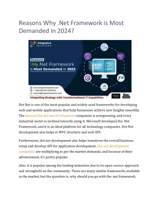 reasons why net framework is most demanded in 2024