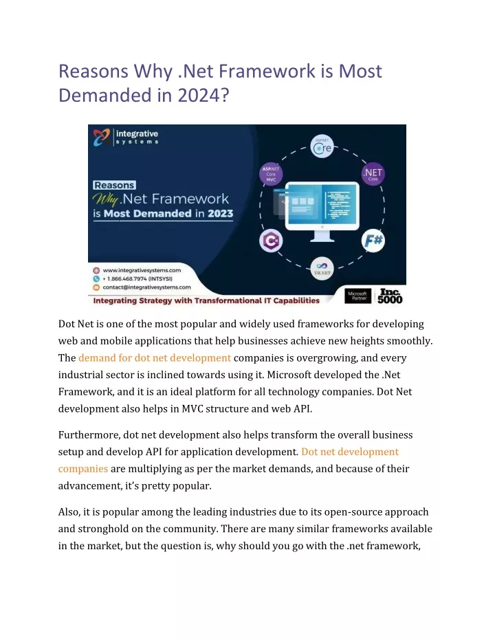 reasons why net framework is most demanded in 2024