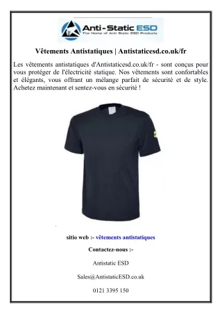 Vêtements Antistatiques  Antistaticesd.co.uk