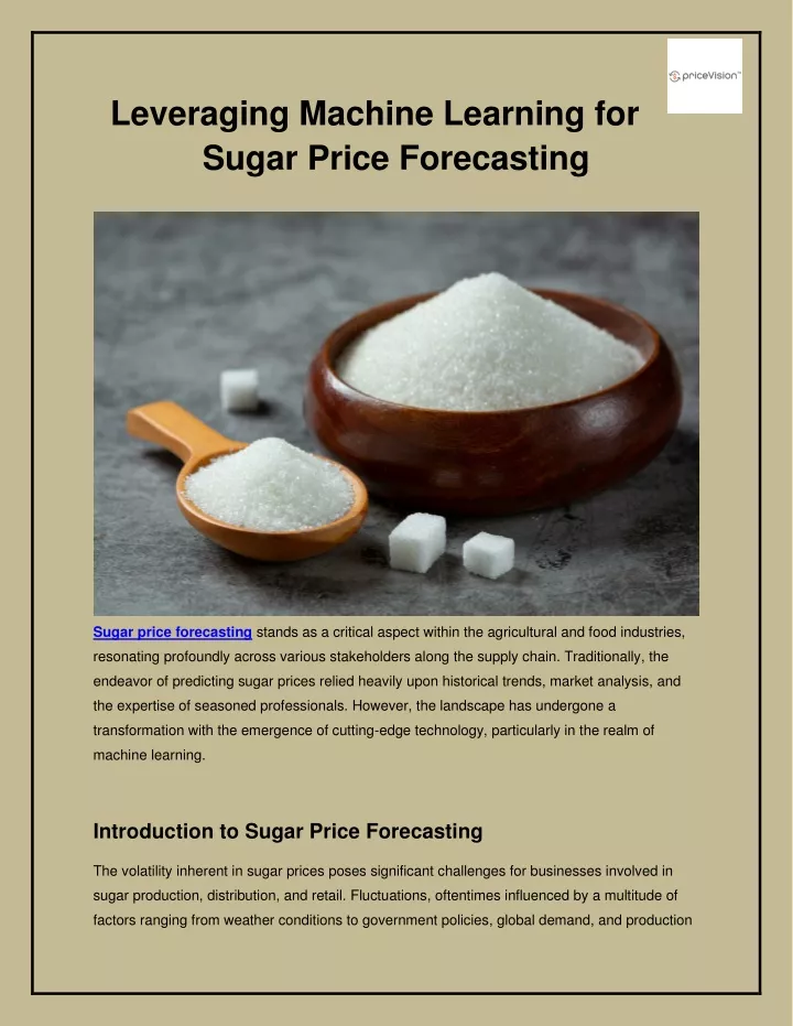 leveraging machine learning for sugar price