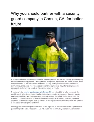 Why you should partner with a security guard company in Carson, CA, for better futureSecurity guard company in Carson, C