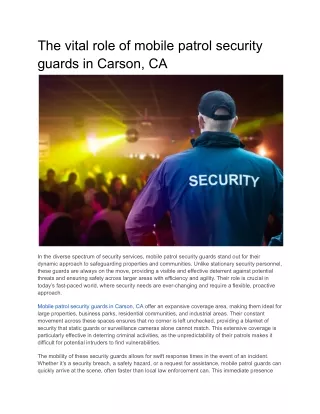 The vital role of mobile patrol security guards in Carson, CA