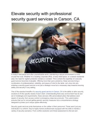 Elevate security with professional security guard services in Carson, CA
