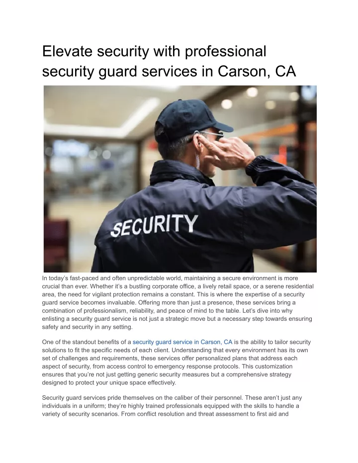 elevate security with professional security guard