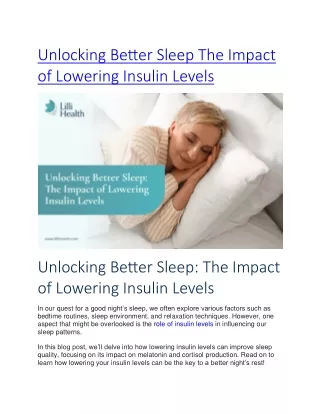 Unlocking Better Sleep The Impact of Lowering Insulin Levels