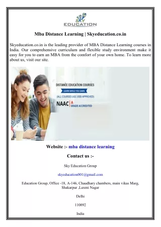 Mba Distance Learning  Skyeducation.co.in