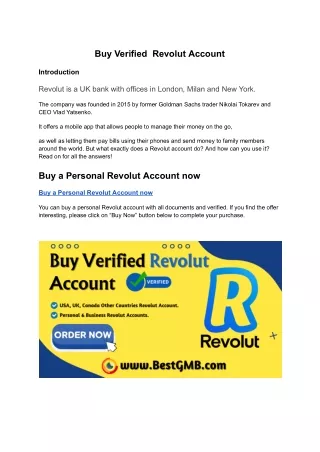 Buy Verified Revolut Account - 100% Safe &amp; USA,UK Verified _ BestGMB