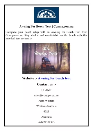 Awning For Beach Tent  Ccamp.com.au