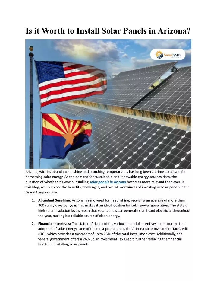 is it worth to install solar panels in arizona