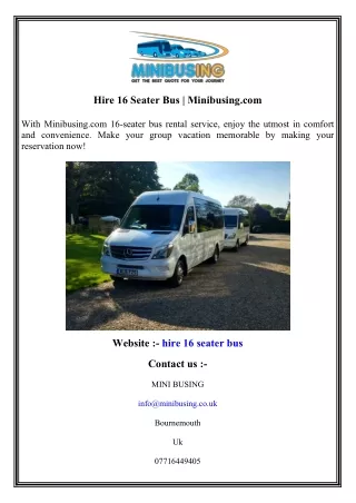 hire 16 seater bus minibusing com