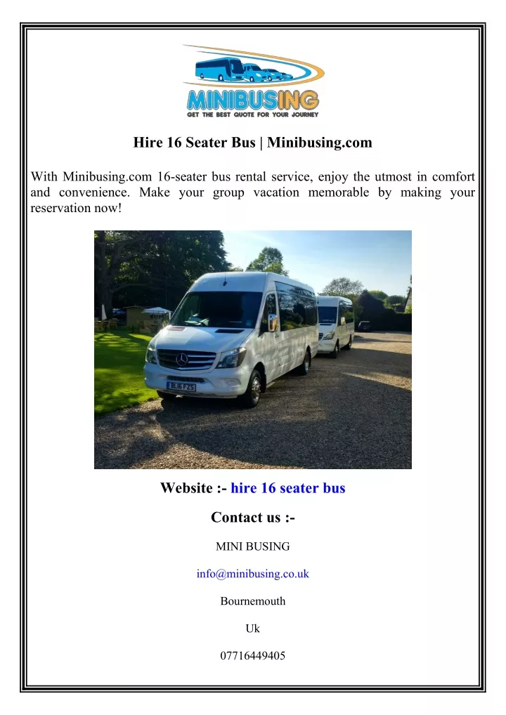 hire 16 seater bus minibusing com