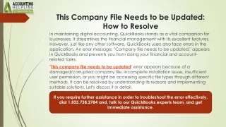 this company file needs to be updated how to resolve