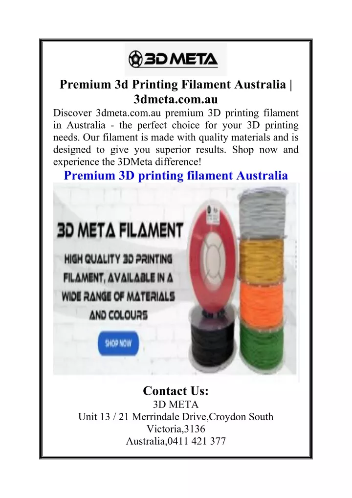 premium 3d printing filament australia 3dmeta