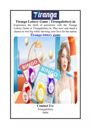 Tiranga Lottery Game  Tirangalottery.in