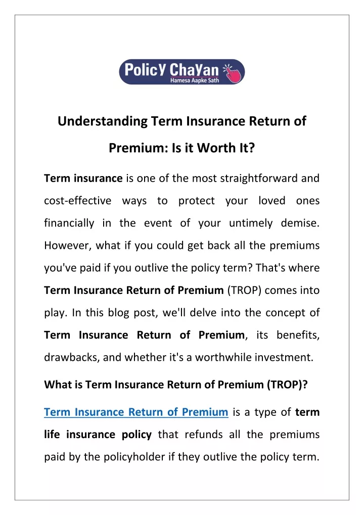 understanding term insurance return of