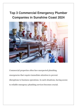 Top 3 Commercial Emergency Plumber Companies in Sunshine Coast 2024?