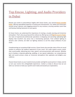 Top Emcee, Lighting, and Audio Providers in Dubai