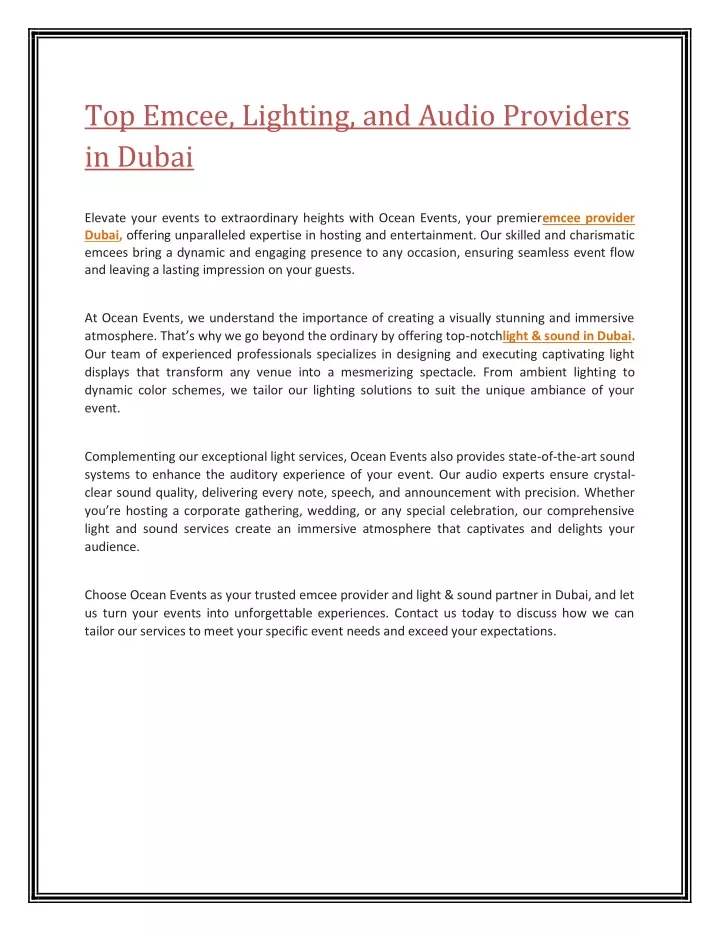 top emcee lighting and audio providers in dubai