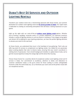 DUBAI’S BEST DJ SERVICES AND OUTDOOR LIGHTING RENTALS