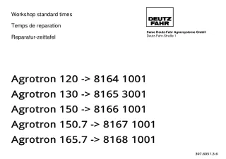 Deutz Fahr Agrotron 130 Tractor Parts Catalogue Manual