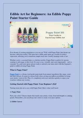 Edible Art Made Easy: Beginner's Guide to Poppy Paint Magic