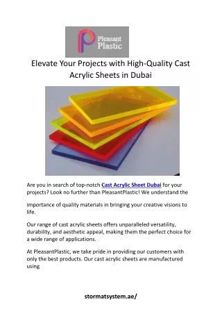 Exploring the Benefits of Cast Acrylic Sheet in Dubai: A Comprehensive Guide