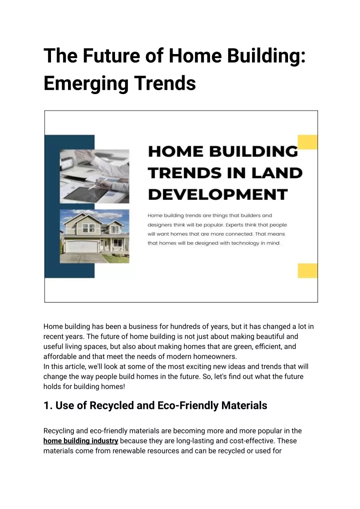 the future of home building emerging trends