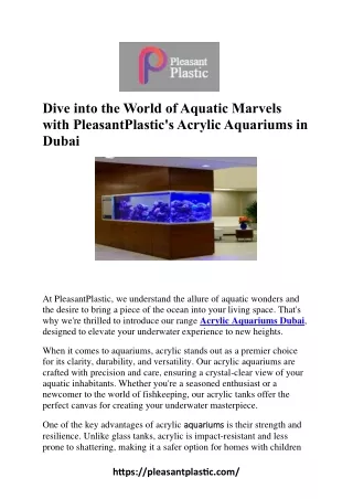 Discover the Beauty of Acrylic Aquariums in Dubai | Dive into Aquatic Splendo