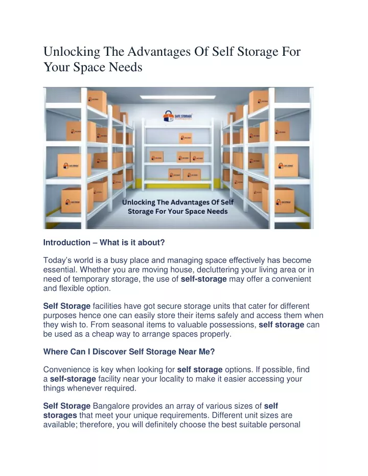 unlocking the advantages of self storage for your