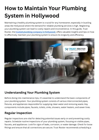 How to Maintain Your Plumbing System in Hollywood