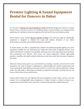 Premier Lighting & Sound Equipment Rental for Dancers in Dubai