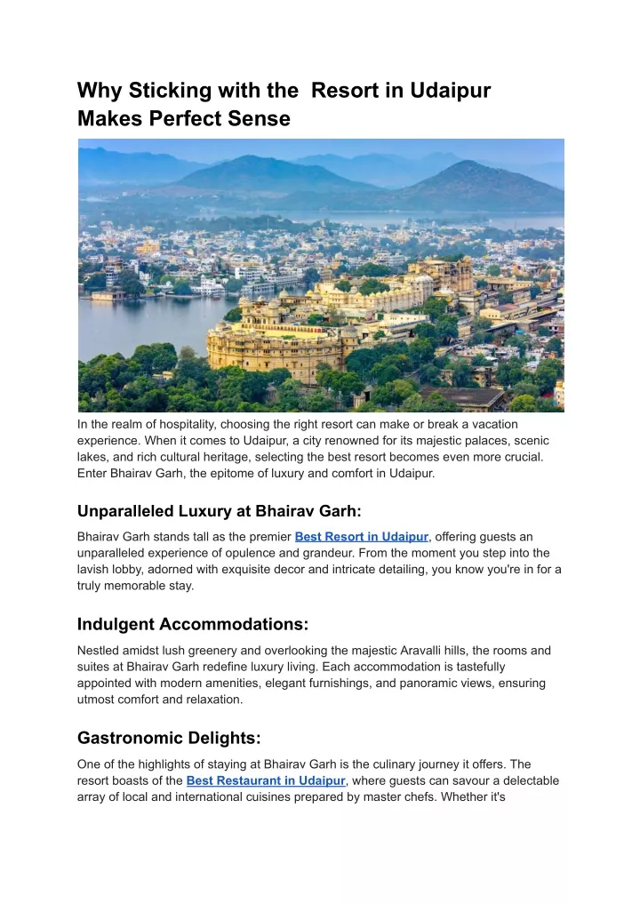 why sticking with the resort in udaipur makes