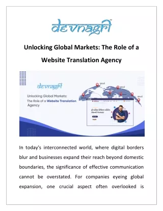 Unlocking Global Markets: The Role of a Website Translation Agency