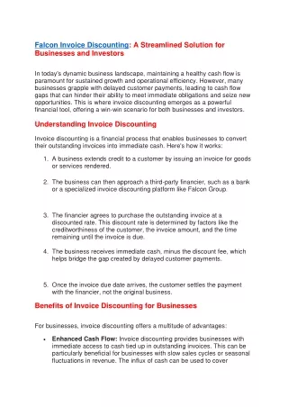 falcon invoice discounting a streamlined solution