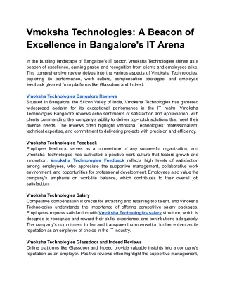 Vmoksha Technologies_ A Beacon of Excellence in Bangalore's IT Arena