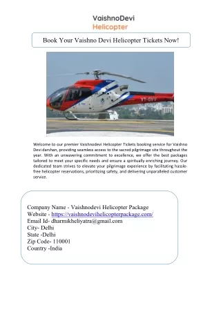 Vaishnodevi Helicopter Tickets