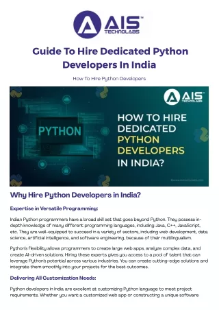 Guide To Hire Dedicated Python Developers In India